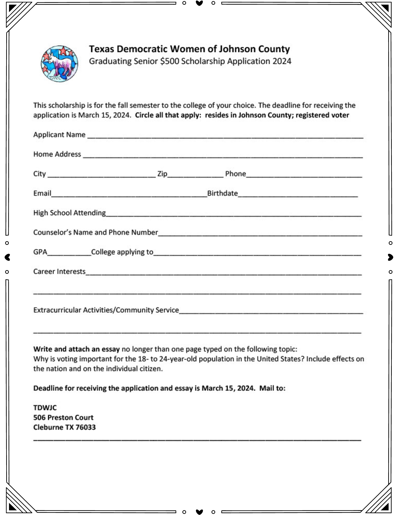 2024 TDWJC Scholarship application